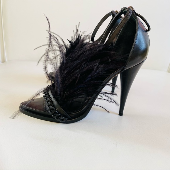 Givenchy Shoes - GIVENCHY Runaway Black Feathers Ankle Straps Heel sandals SZ 6/36